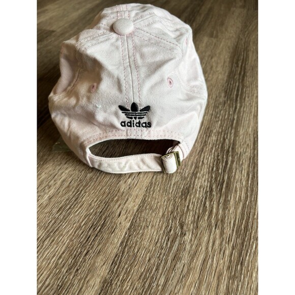 Adidas Light Pink Hat Adjustable Embroidered Black Logo Three Stripes OSFM - Picture 2 of 4